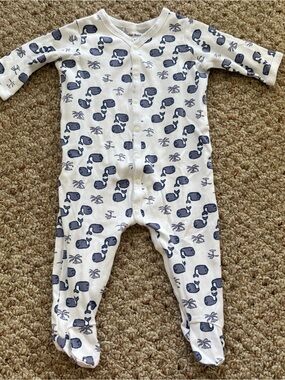 Roller Rabbit White & Navy Whale Print Baby One-Piece 3-6M